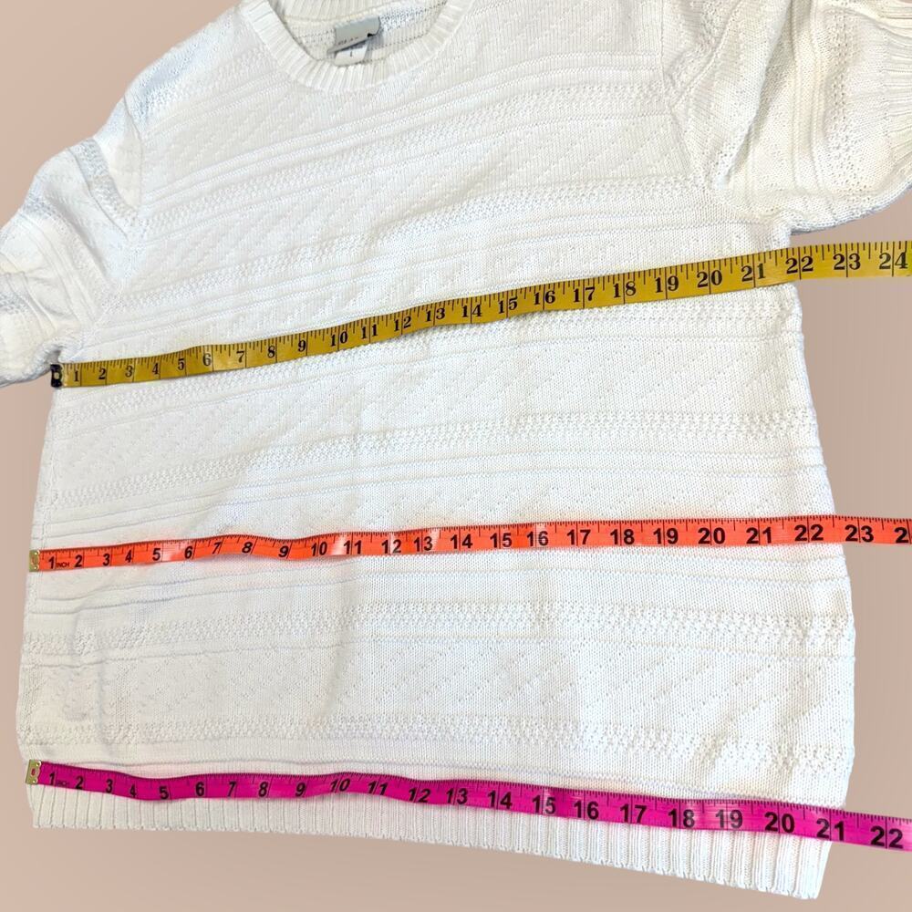 Classic Elements Vintage Short Sleeves Cotton Cable Knit Sweater Womens L White - Picture 10 of 12